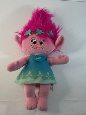 Hasbro Pink Plush Troll with Blue-Green Dress and Flower Headband